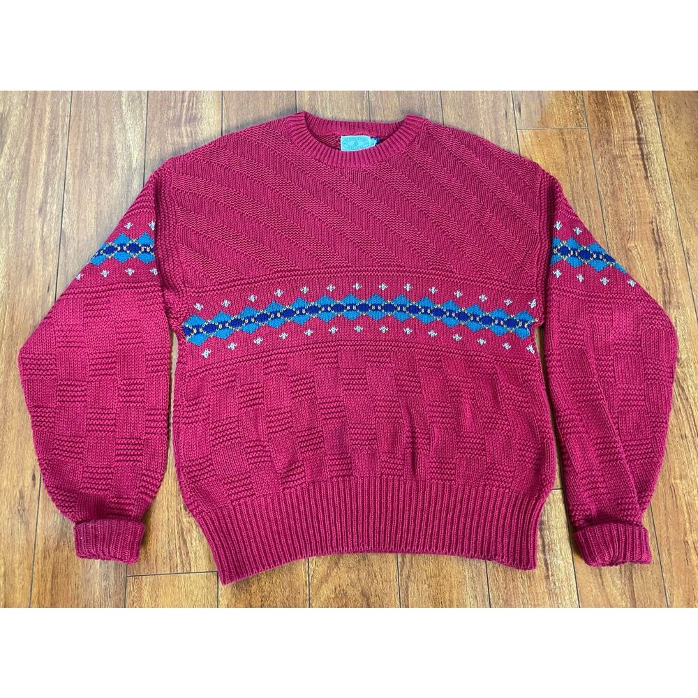 VTG 90s H. Stockton Atlanta USA argyle cotton knit crewneck pullover sweater XL